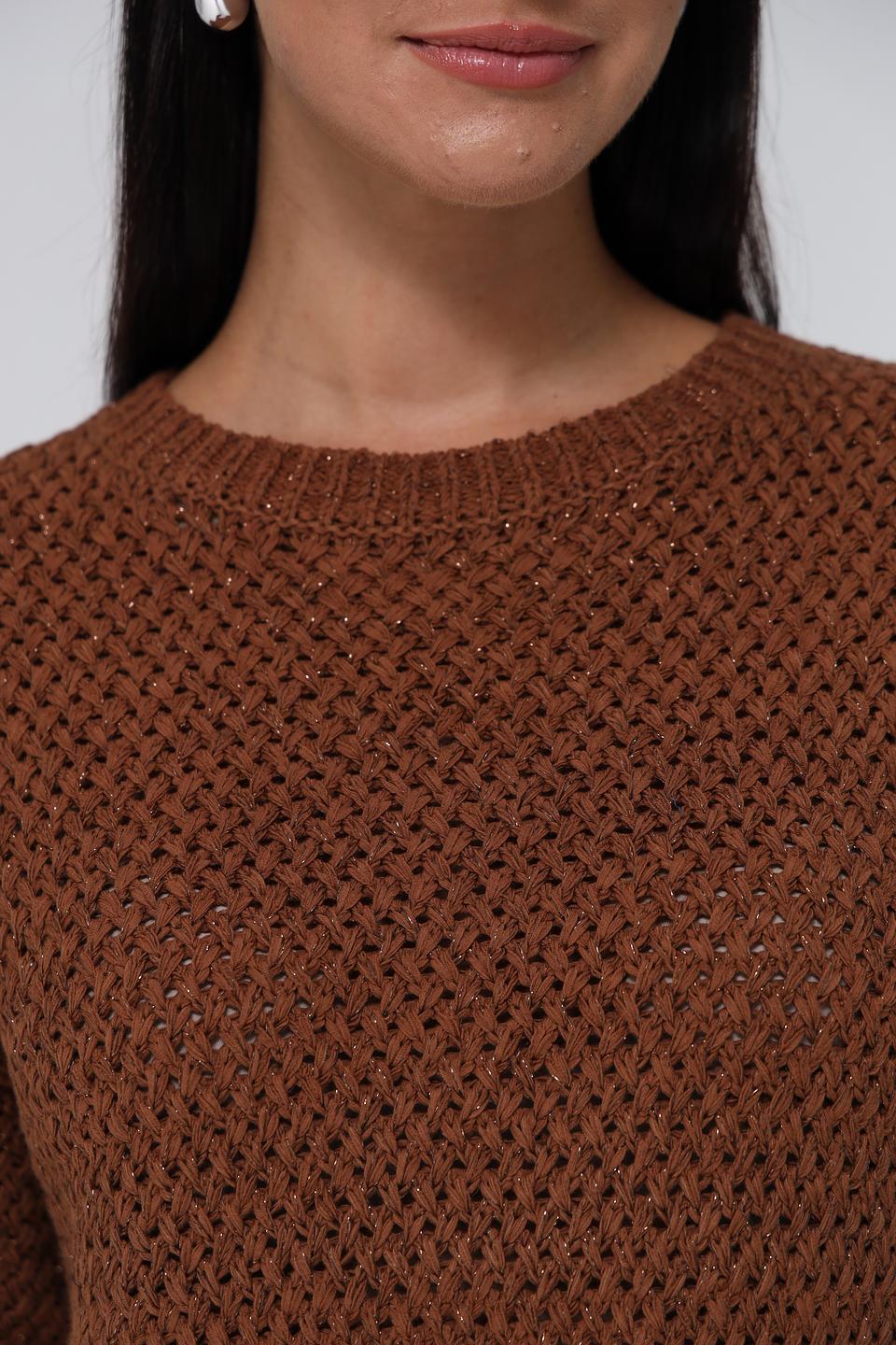 Пуловер Lecomte коричневый с ажурной вязкой