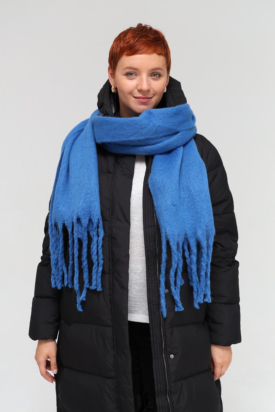 Шарф Electra style синий с бахромой