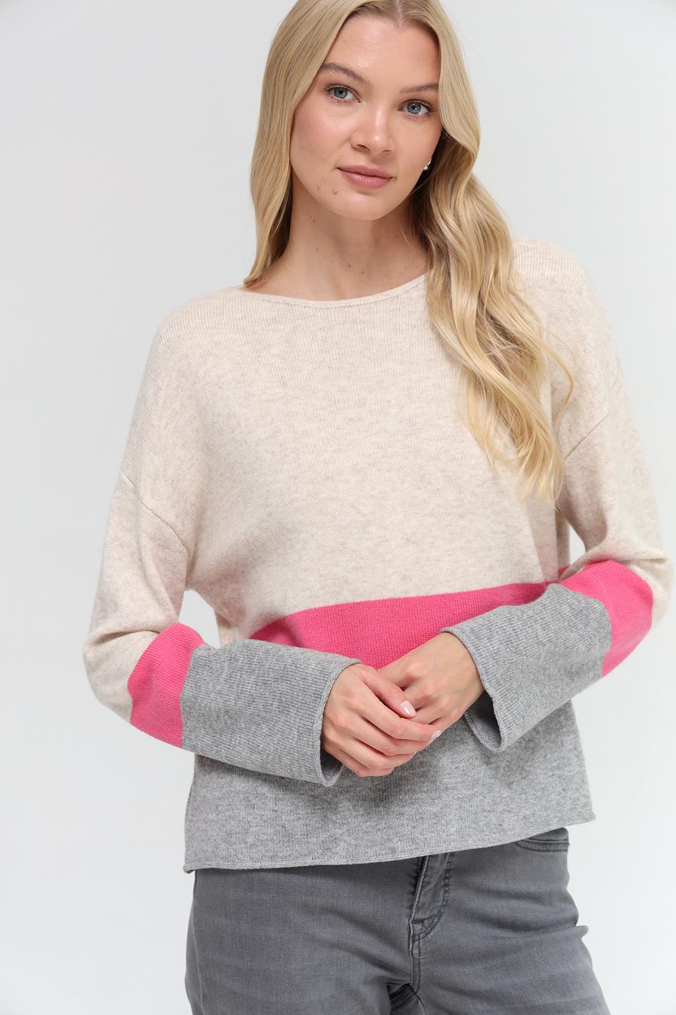 Пуловер Oui в полоску бежевый