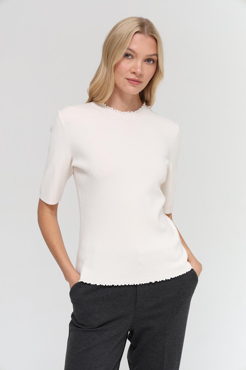 Пуловер Oui с кружевом кремовый