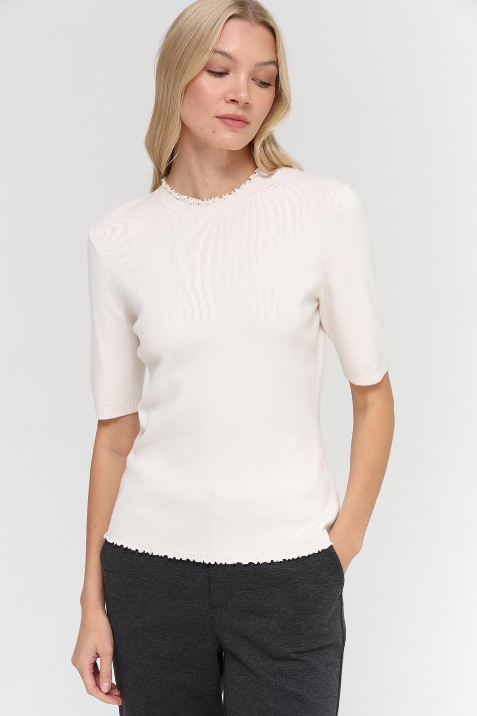 Пуловер Oui с кружевом кремовый