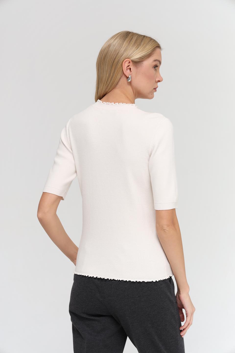 Пуловер Oui с кружевом кремовый