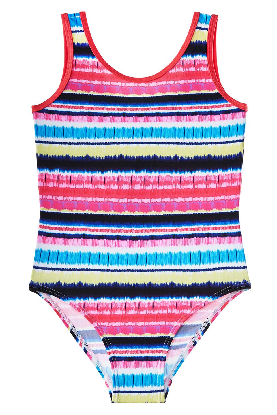Детский купальник Lowry разноцветный в полоску с красной окантовкой