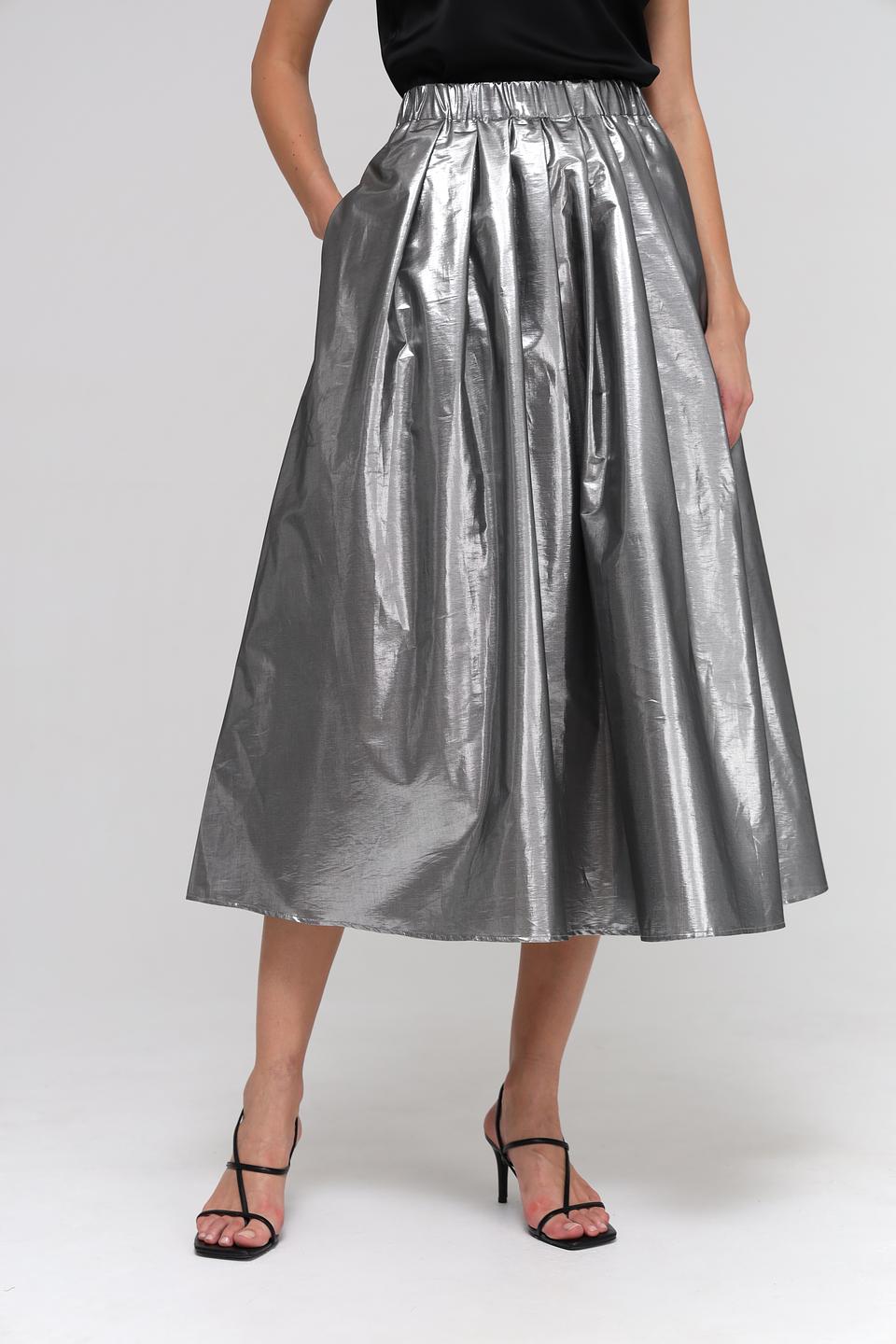 Юбка Oui плиссированная серебристая