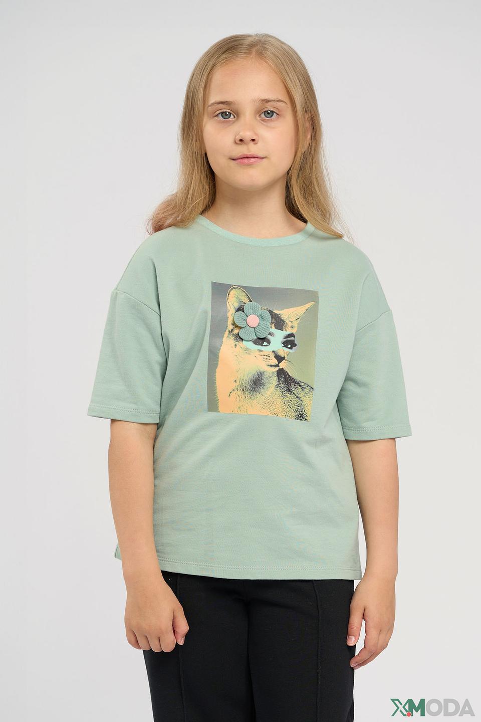 Футболка Choupette, мятная, кот