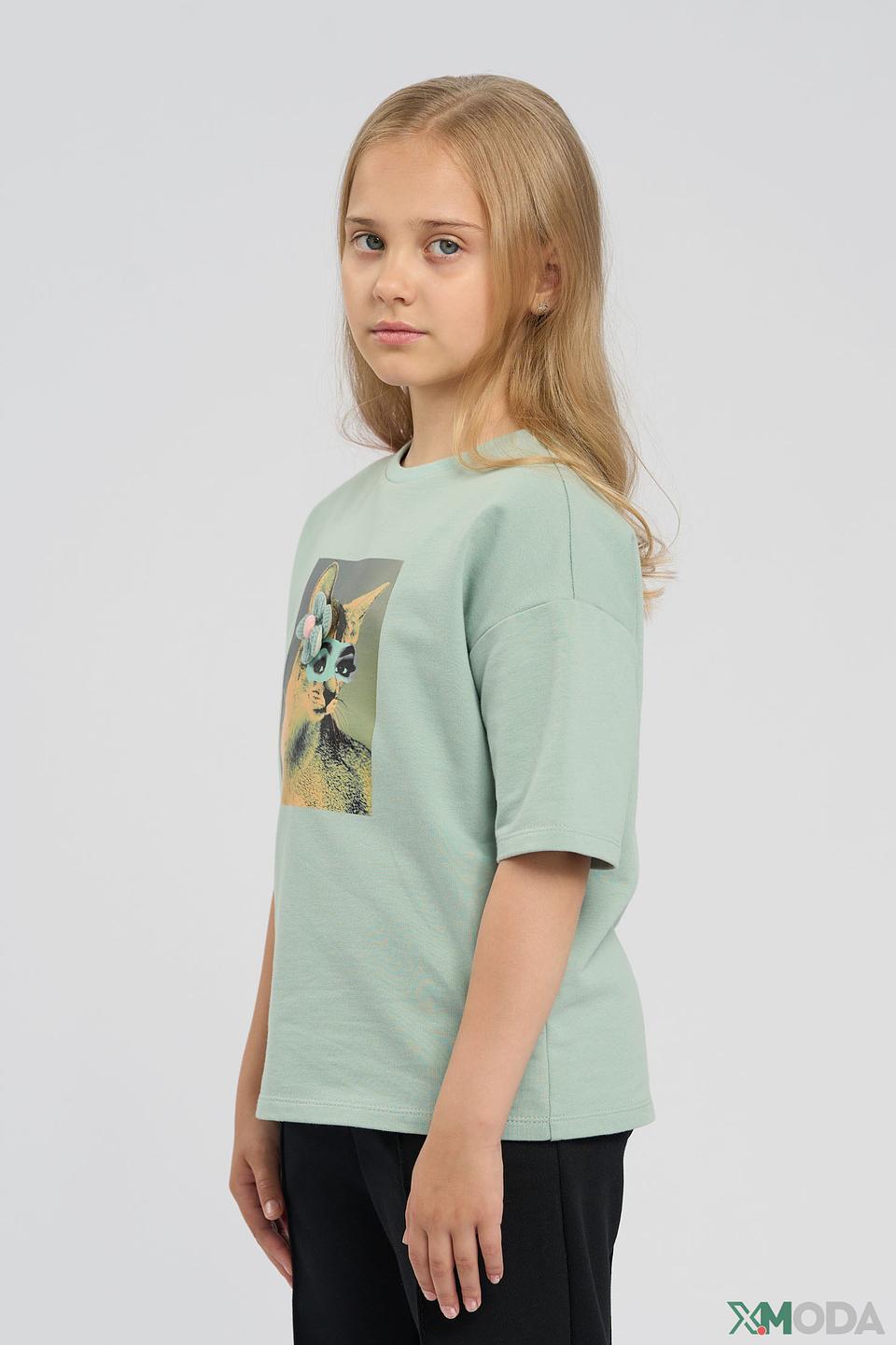 Футболка Choupette, мятная, кот