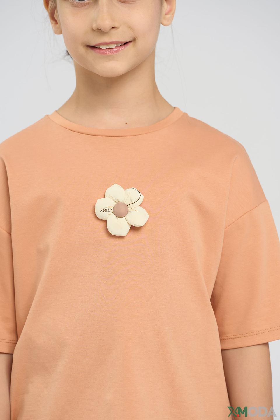 Футболка Choupette дев. с цветком карамель