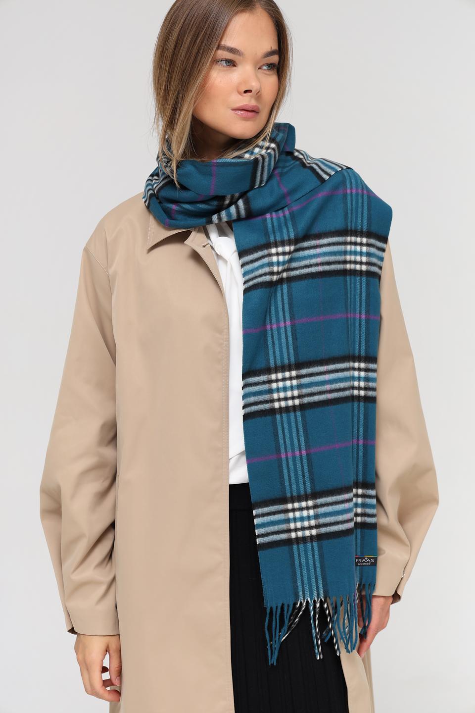 Шарф Fraas в клетку бирюзовый