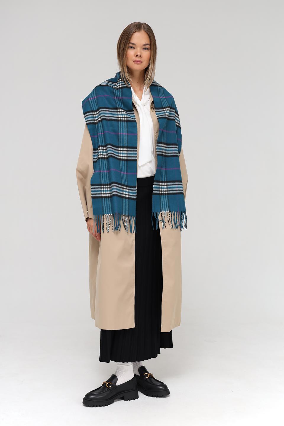 Шарф Fraas в клетку бирюзовый