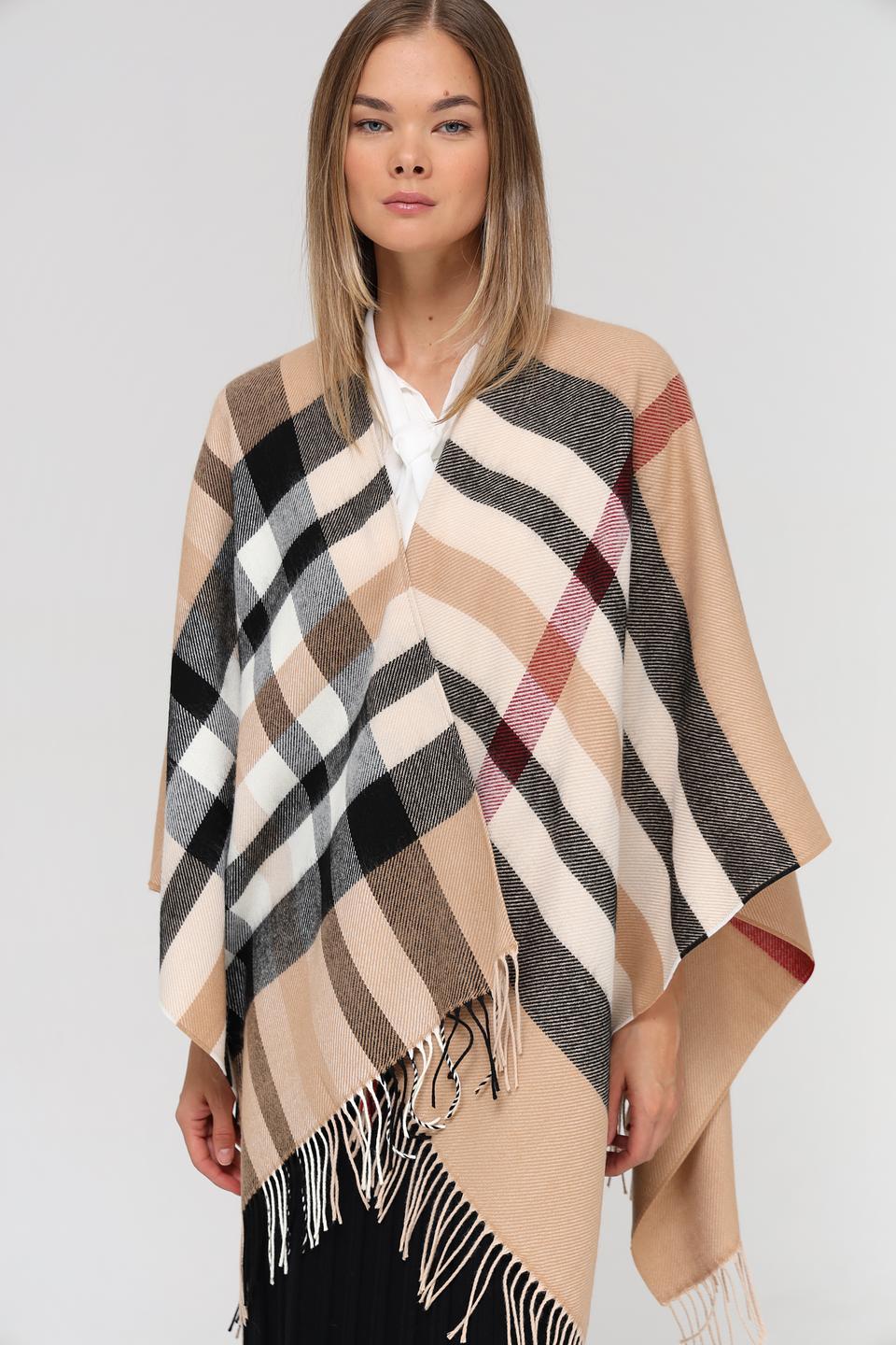 Пончо Fraas в клетку бежевое