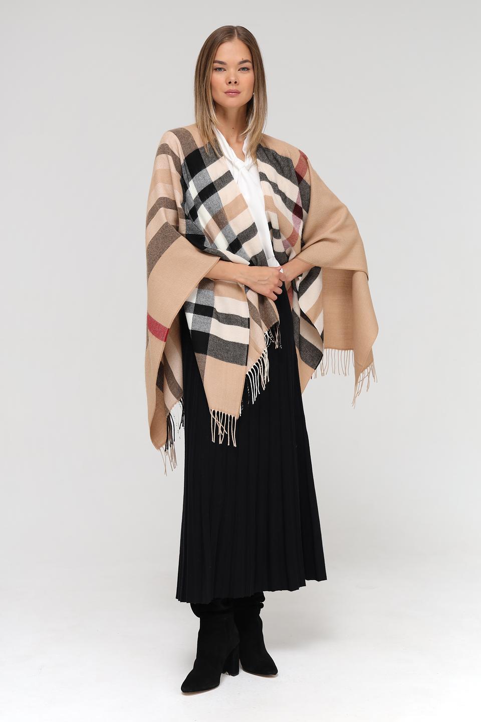 Пончо Fraas в клетку бежевое