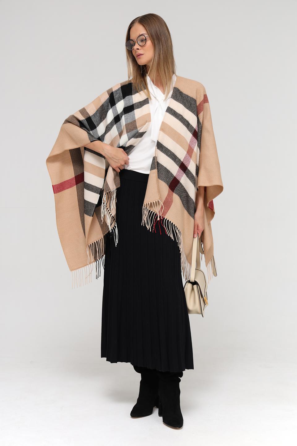 Пончо Fraas в клетку бежевое