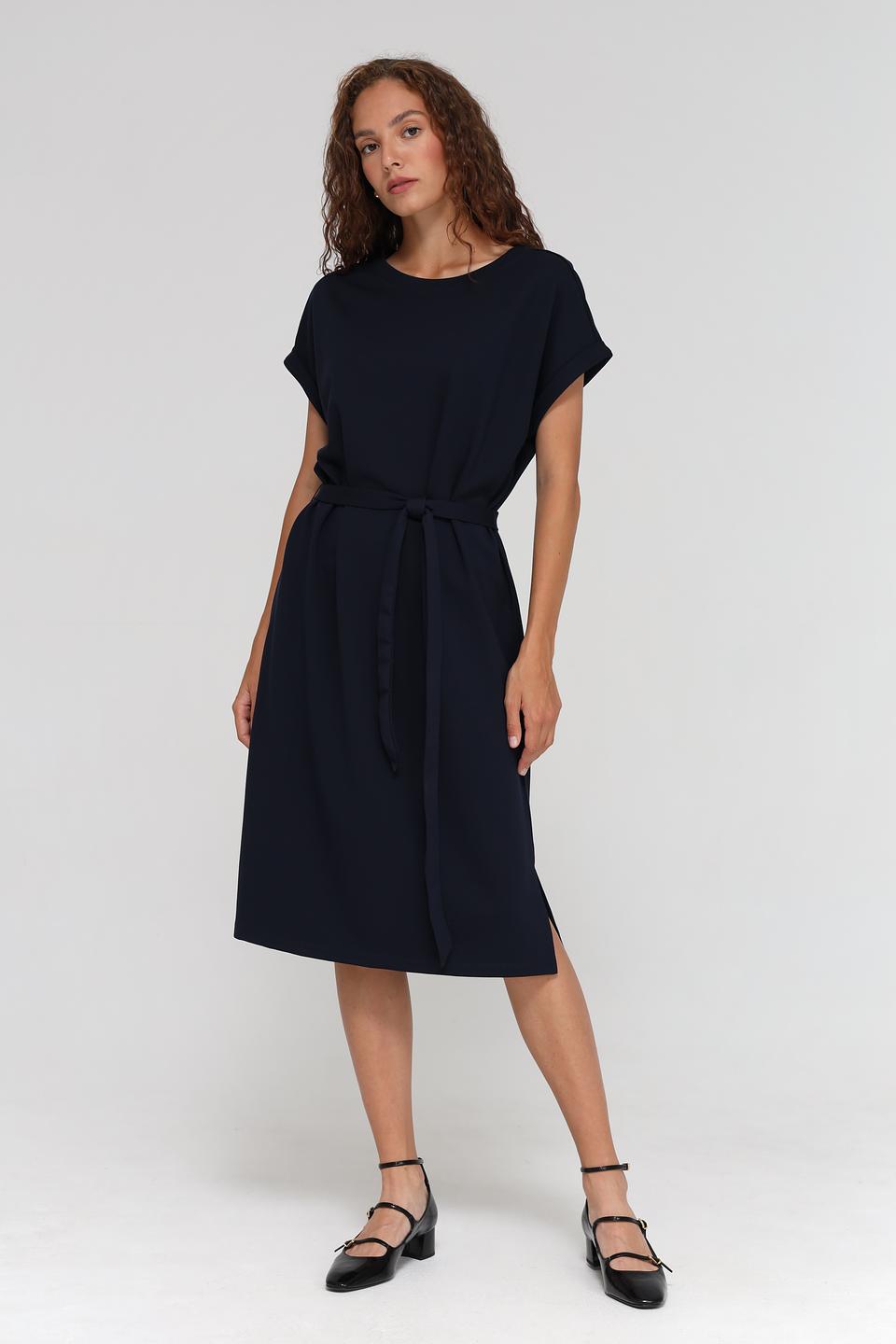 Платье Tom Tailor с поясом тёмно-синее