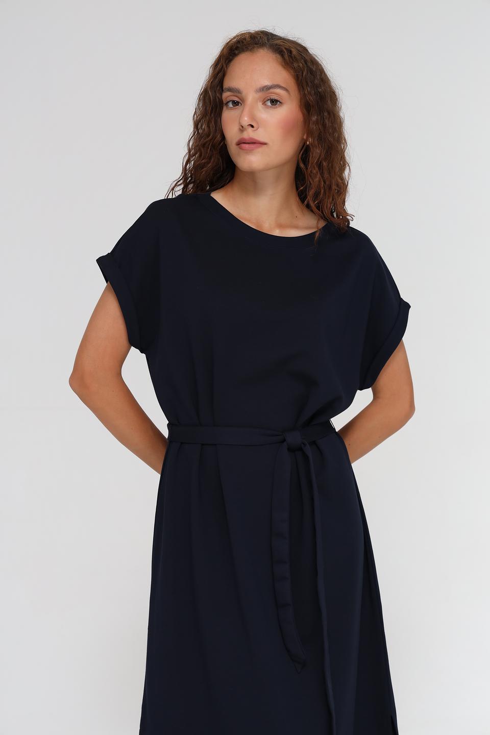 Платье Tom Tailor с поясом тёмно-синее