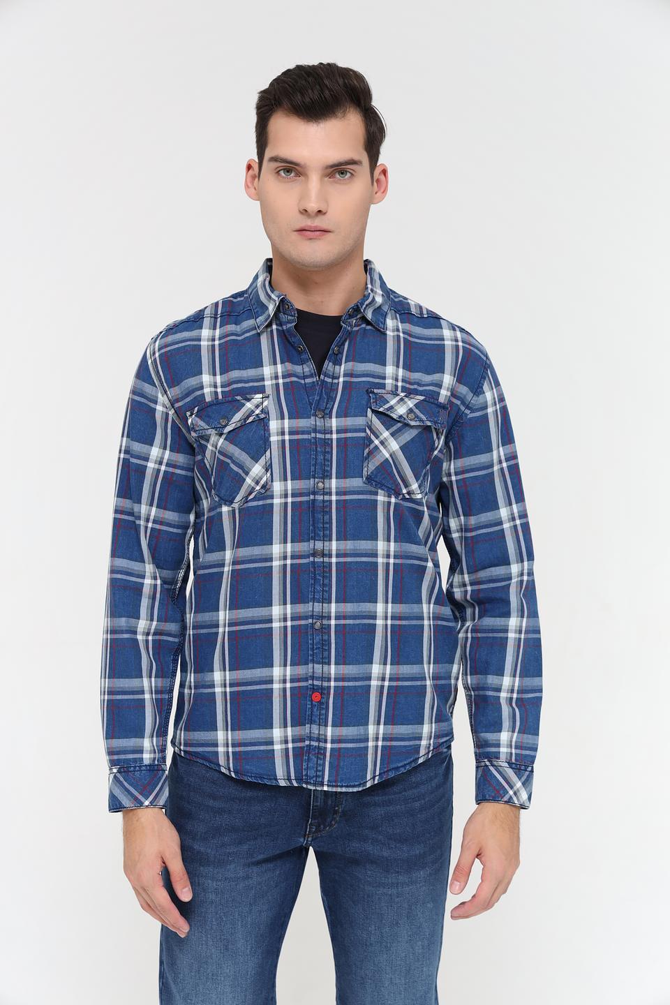 Рубашка Time Zone в клетку синяя