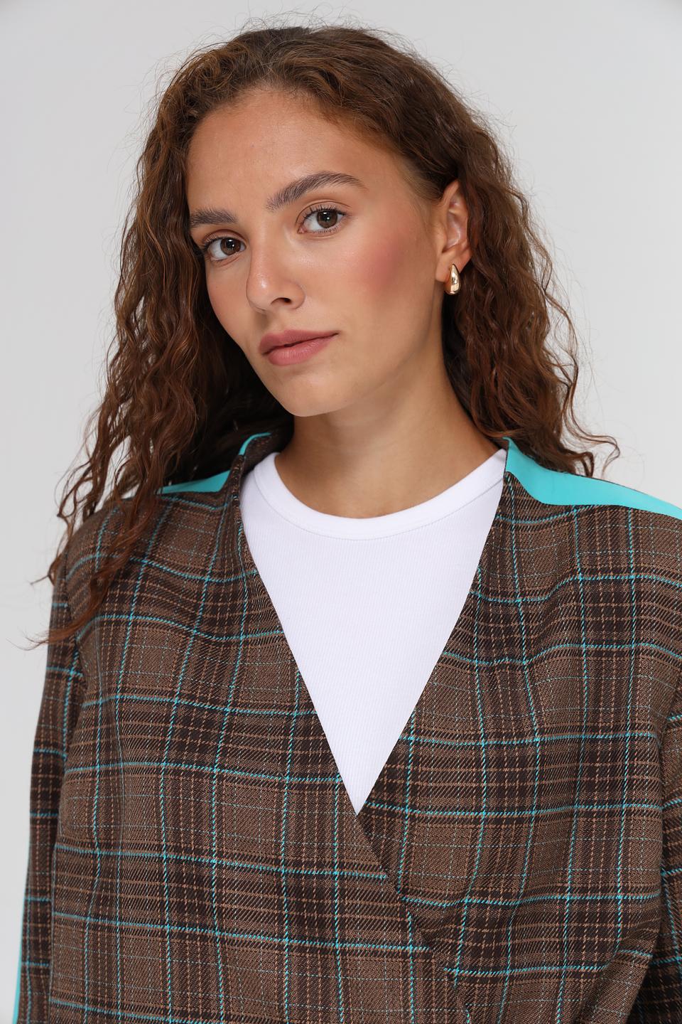 Жакет Beatris в клетку с бирюзовой отделкой