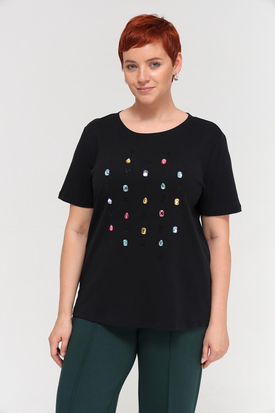 Футболка Samoon с кристаллами чёрная