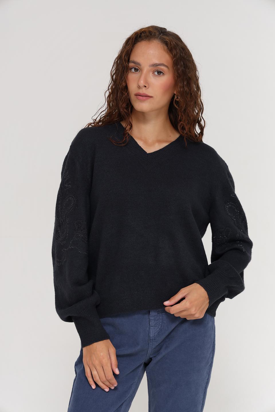 Пуловер Monari с вышивкой чёрный