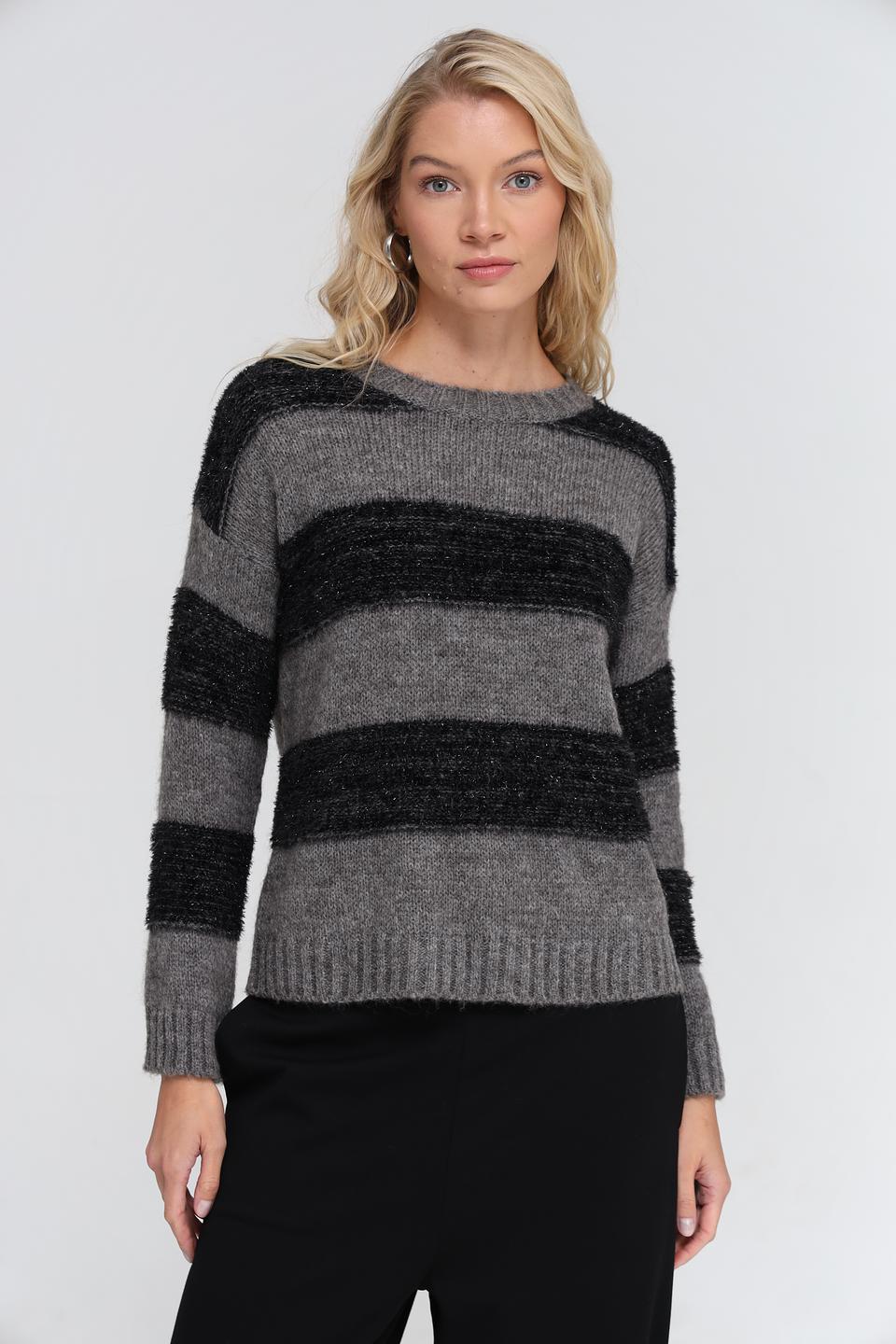 Пуловер UNQ в полоску серый