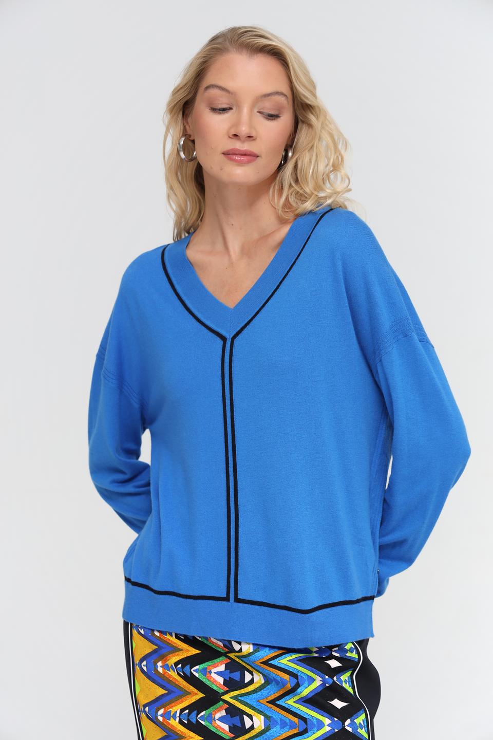 Пуловер Marc Cain V-образный вырез синий