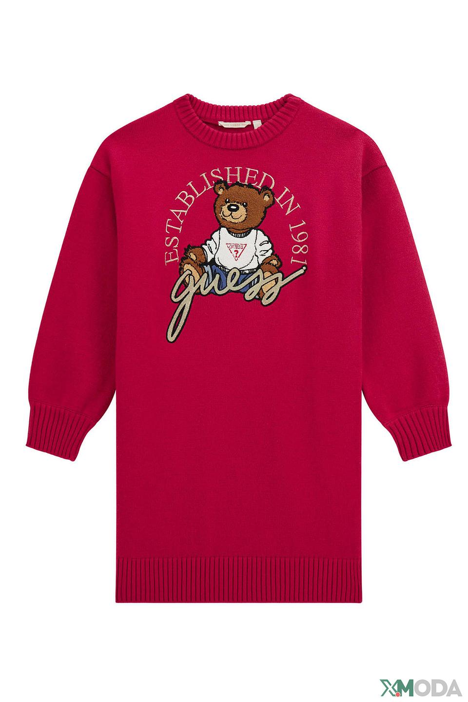 Платье Guess с логотипом малиновое