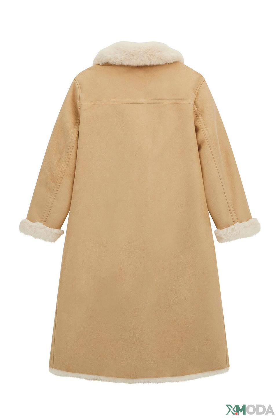 Пальто Guess с меховой отделкой бежевое