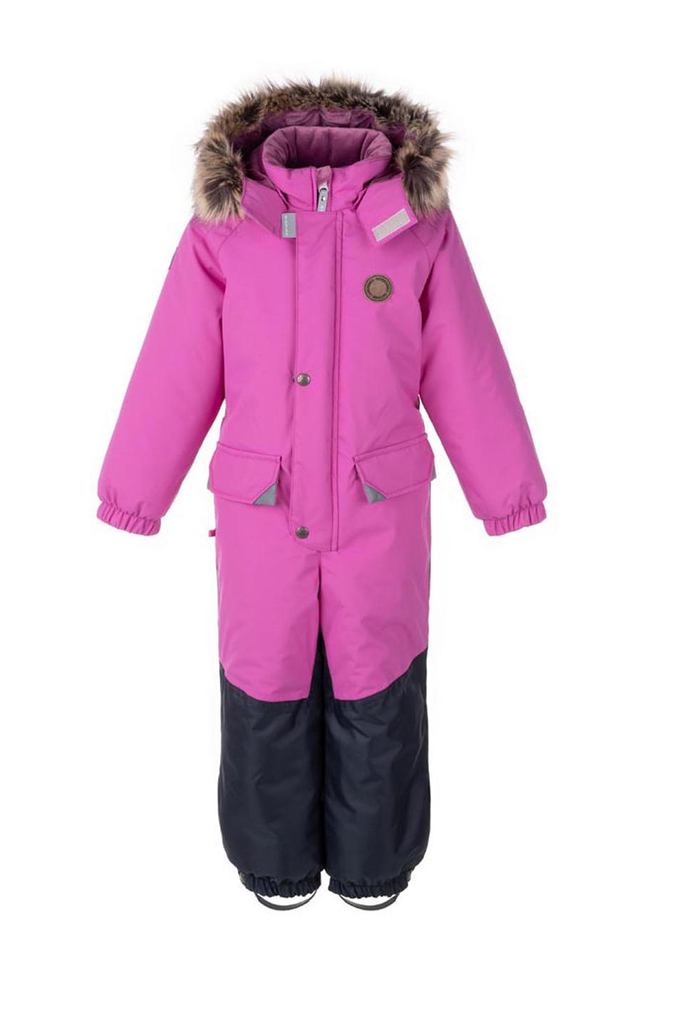 Комбинезон Kerry розовый с синим для девочек с меховой отделкой