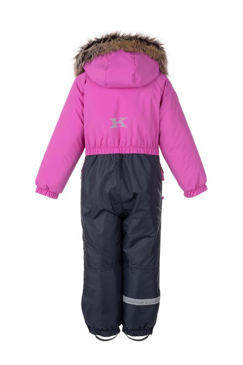 Комбинезон Kerry розовый с синим для девочек с меховой отделкой