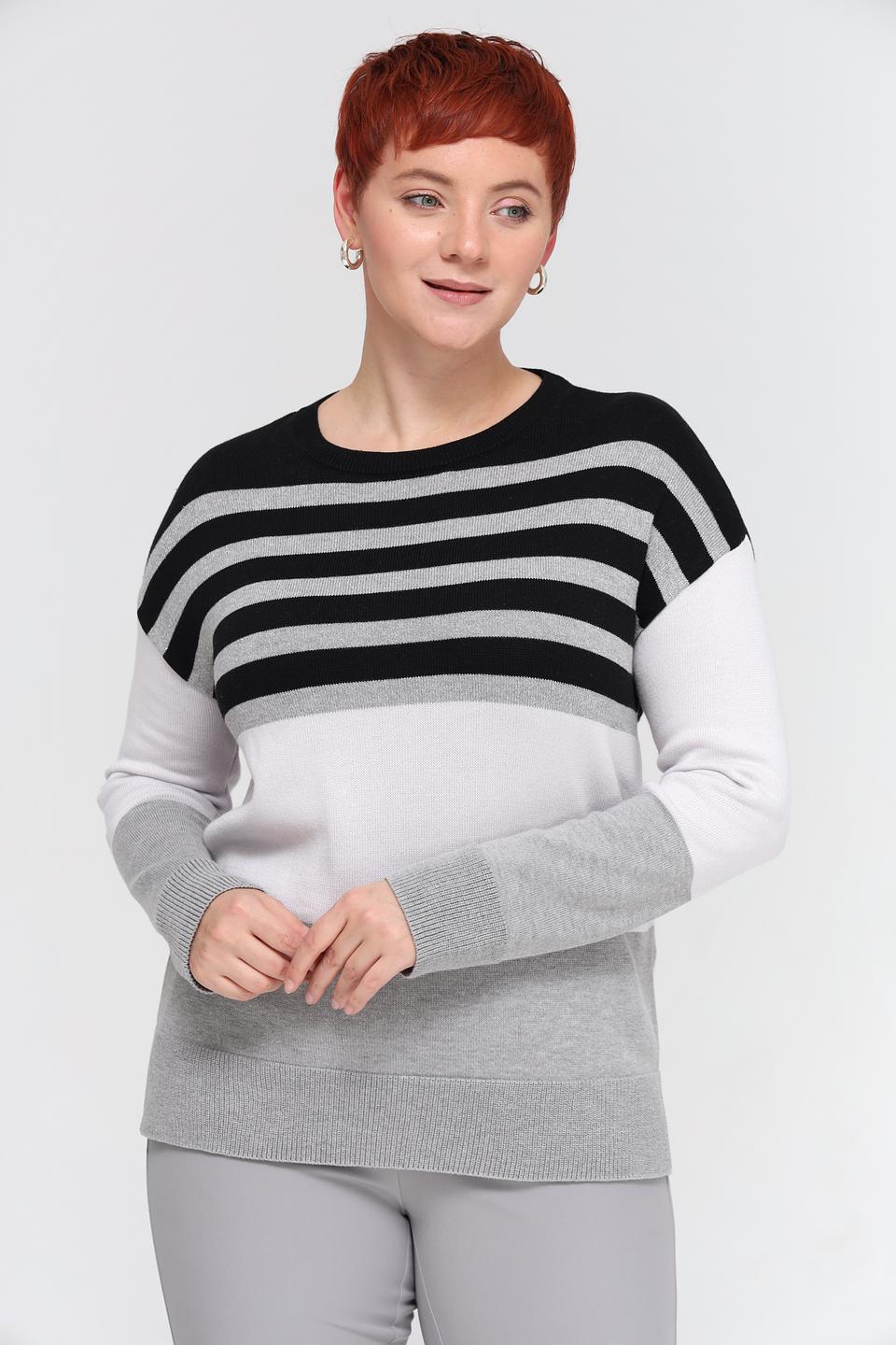 Пуловер Lebek в полоску серый