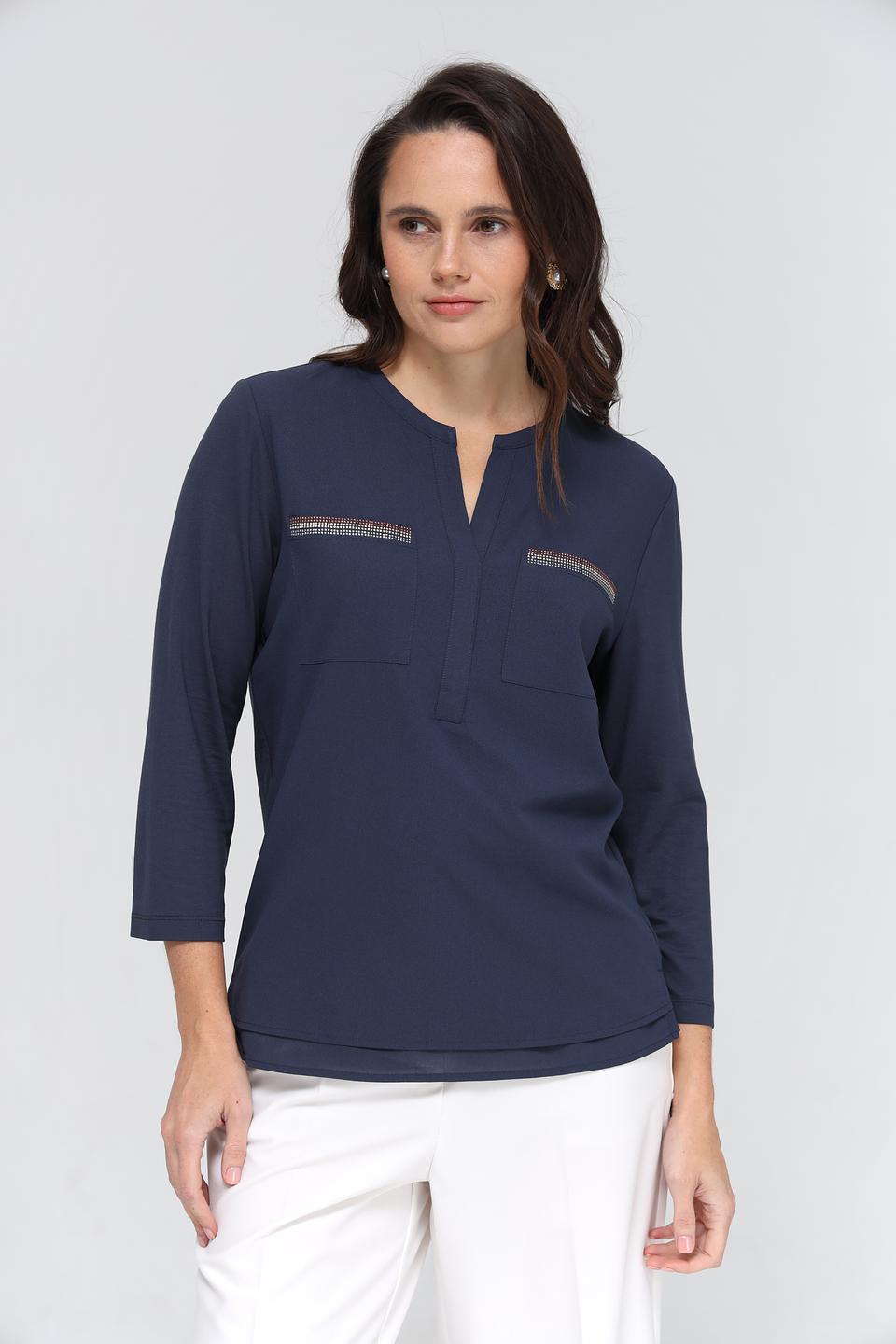 Блуза Rabe collection темно-синяя с карманами