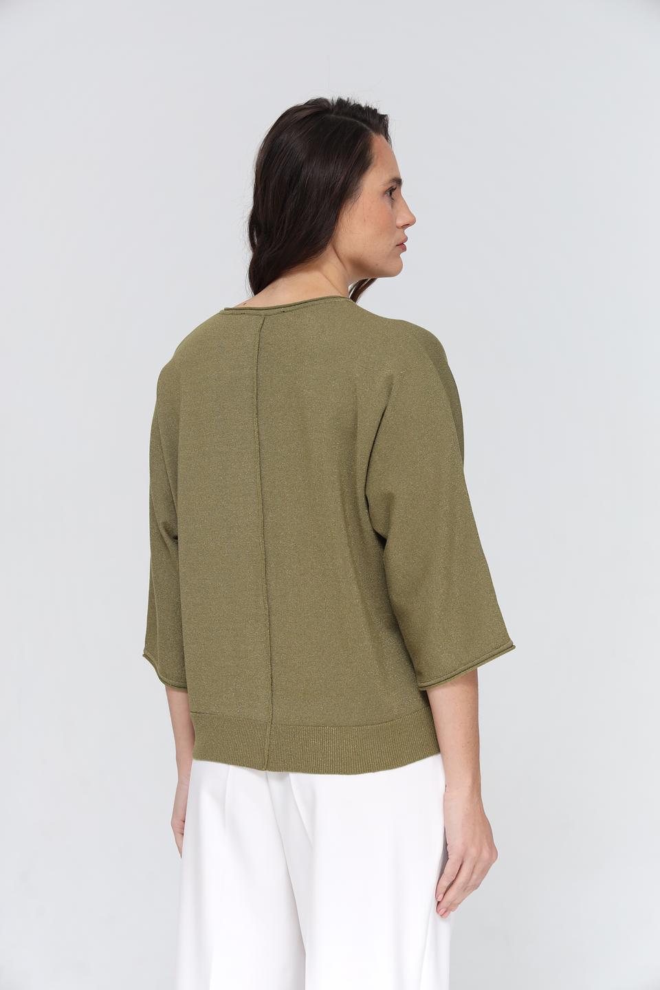 Пуловер Lecomte оливковый с V-образным вырезом