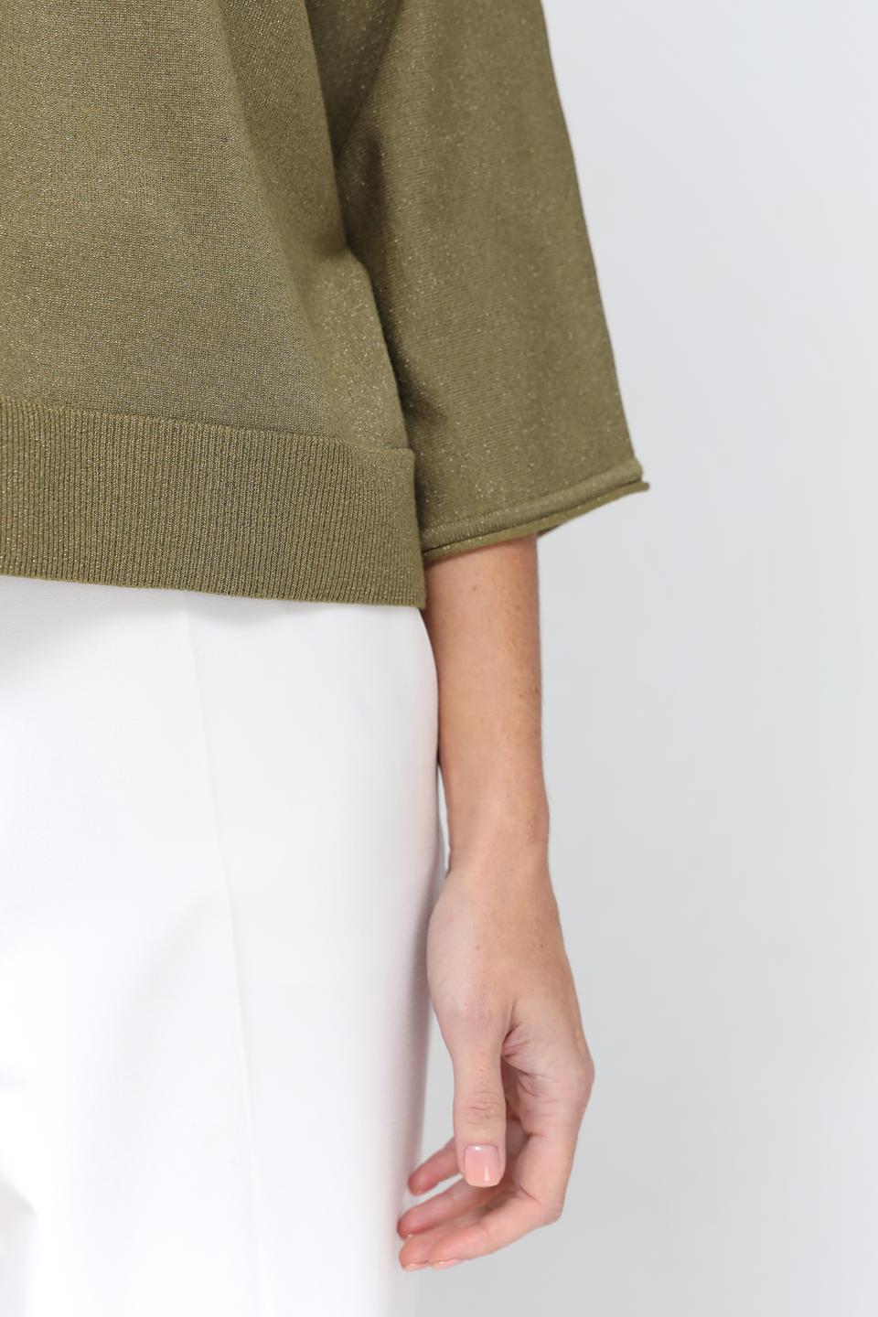 Пуловер Lecomte оливковый с V-образным вырезом