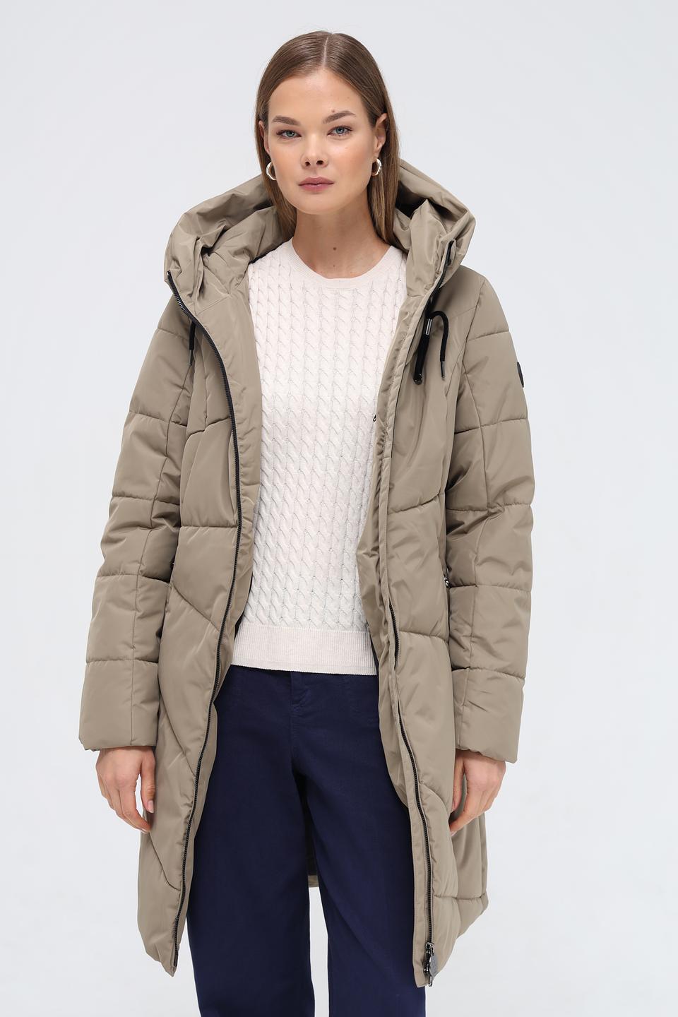 Пальто District стеганое бежевое
