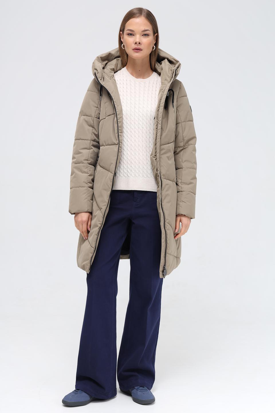 Пальто District стеганое бежевое