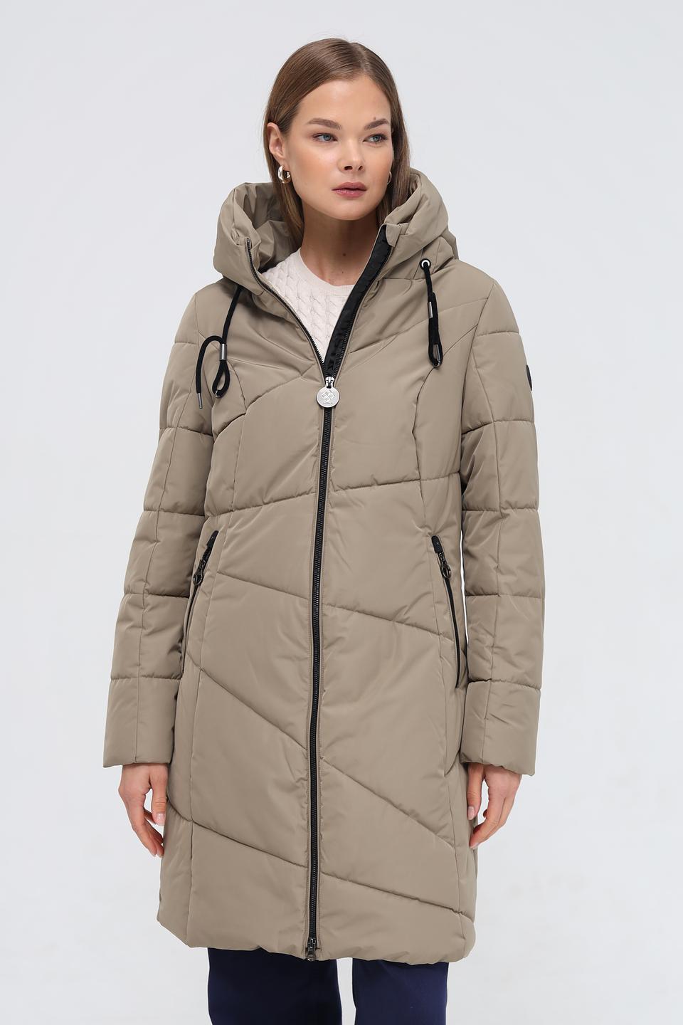 Пальто District стеганое бежевое