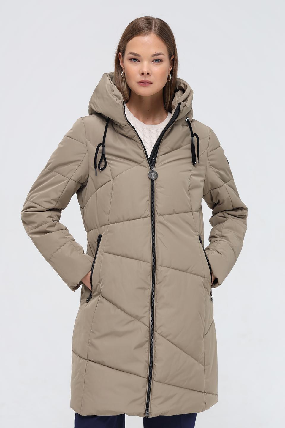 Пальто District стеганое бежевое