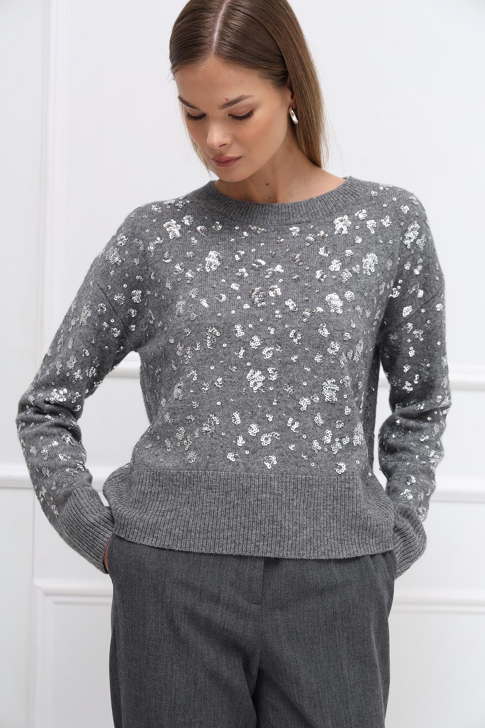Пуловер Oui с пайетками серый