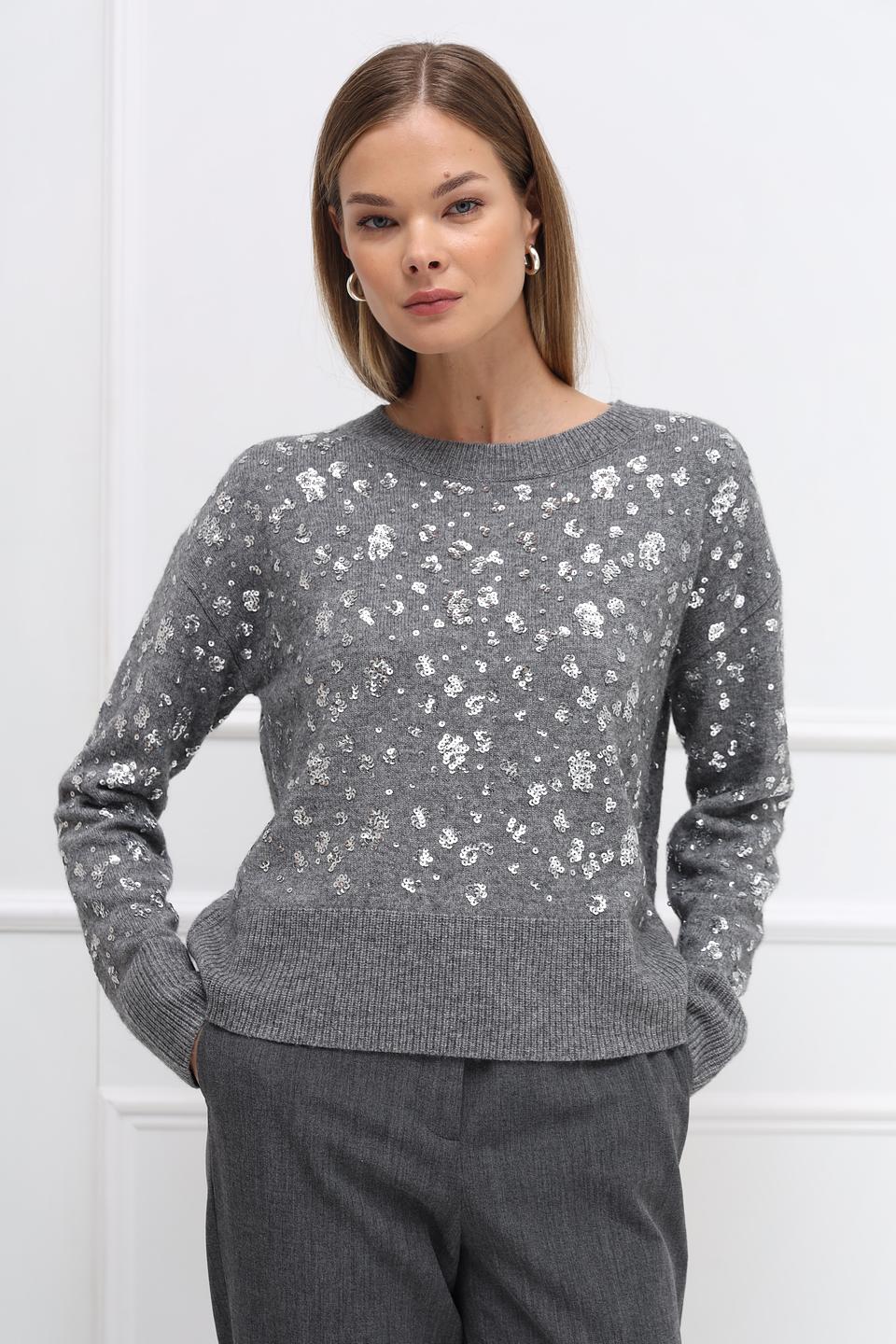 Пуловер Oui с пайетками серый