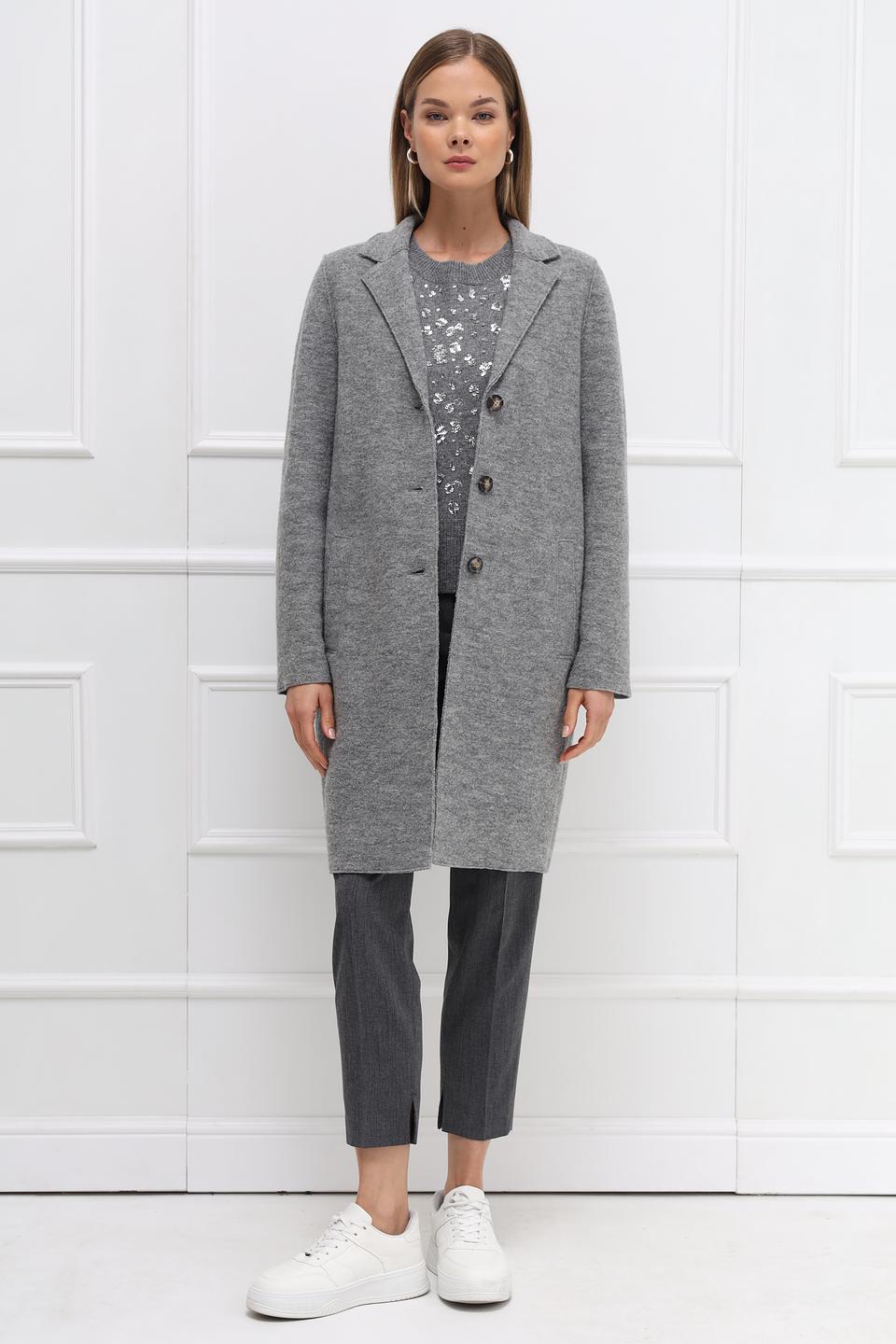 Пальто Oui серое шерстяное