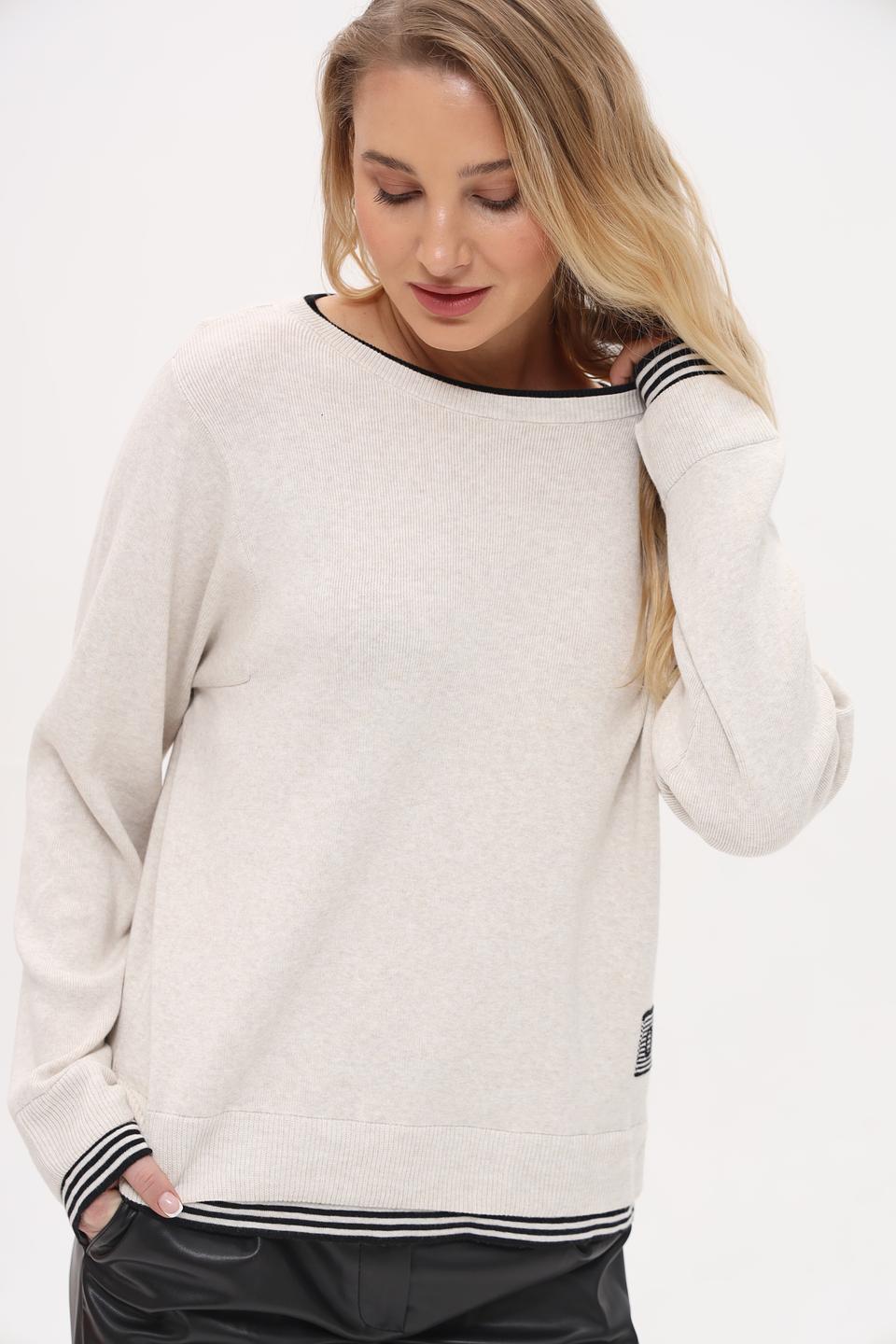 Пуловер Oui с декором бежевый