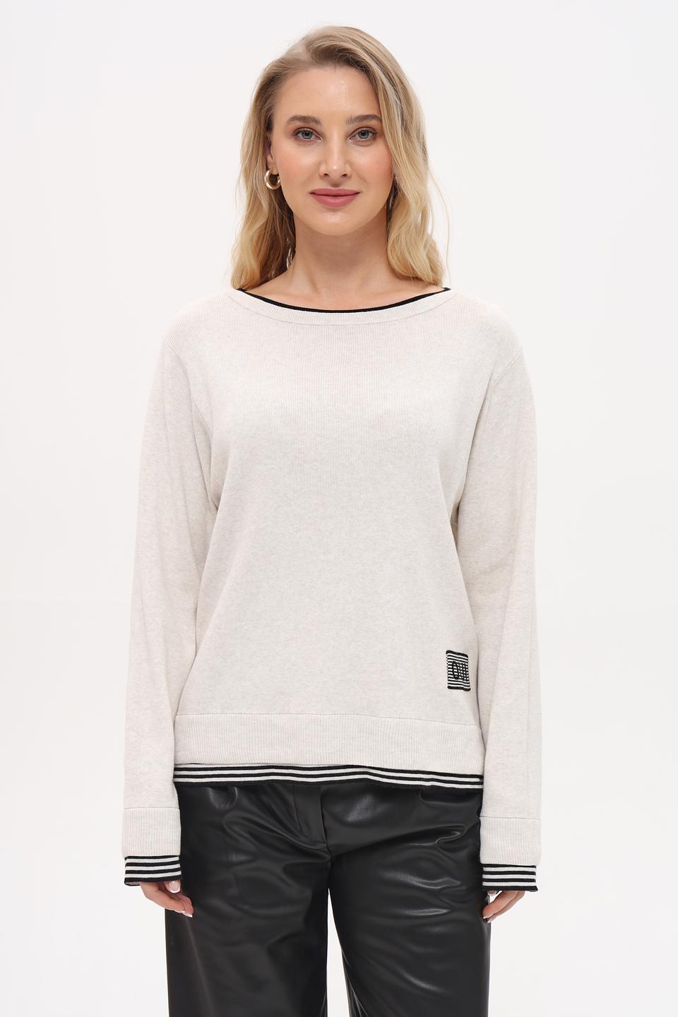 Пуловер Oui с декором бежевый