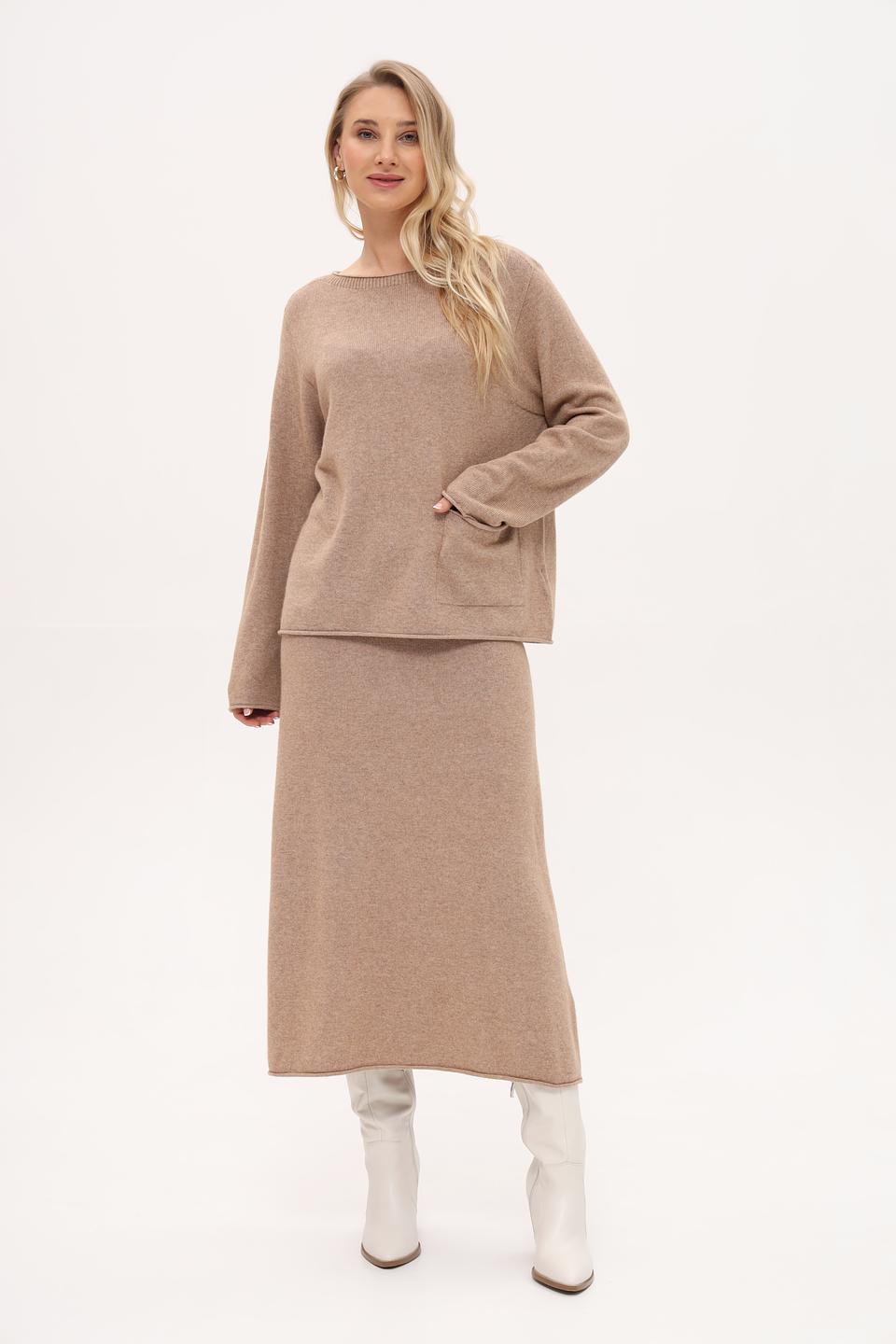 Пуловер Oui бежевый с карманом