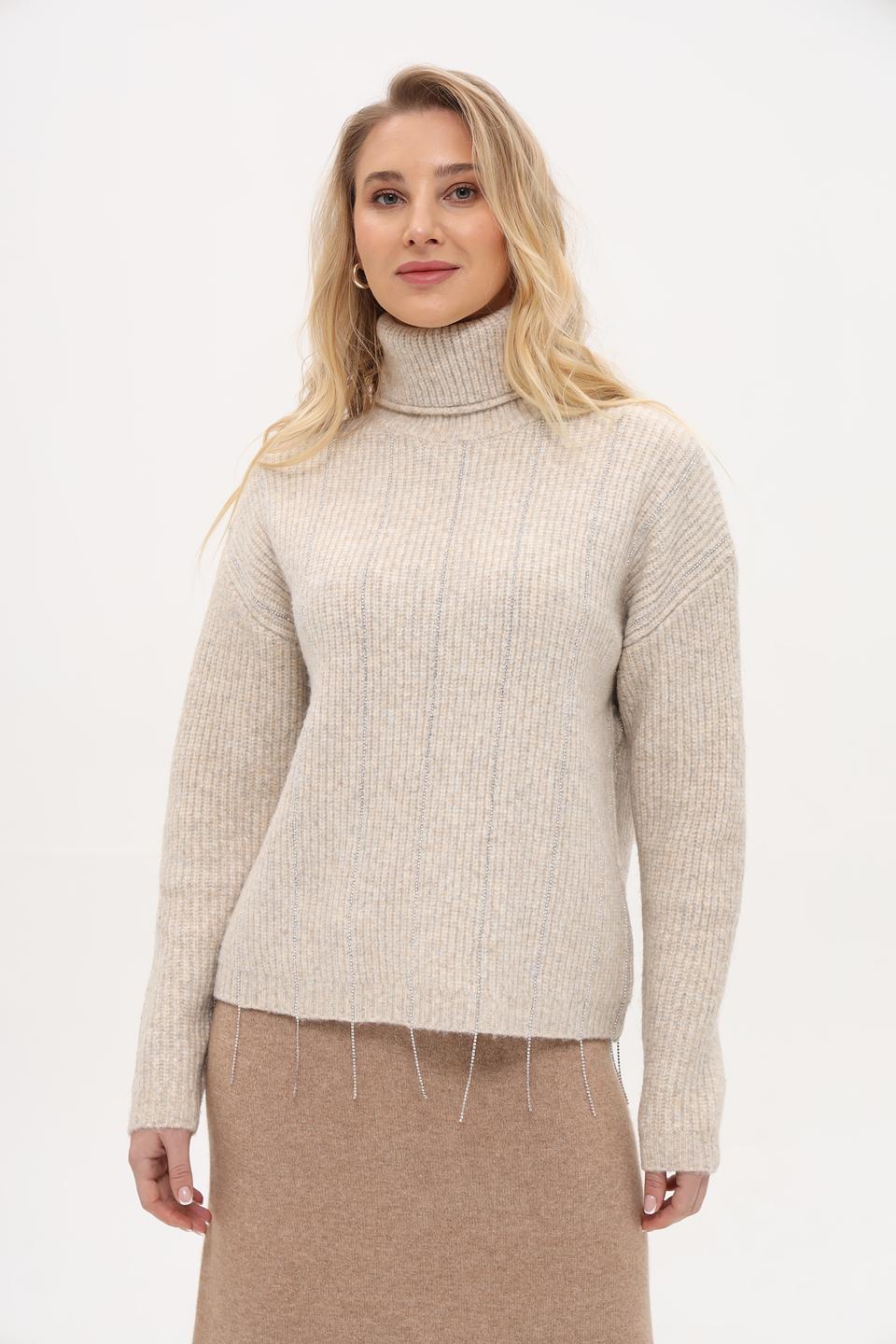 Пуловер Oui с бахромой бежевый