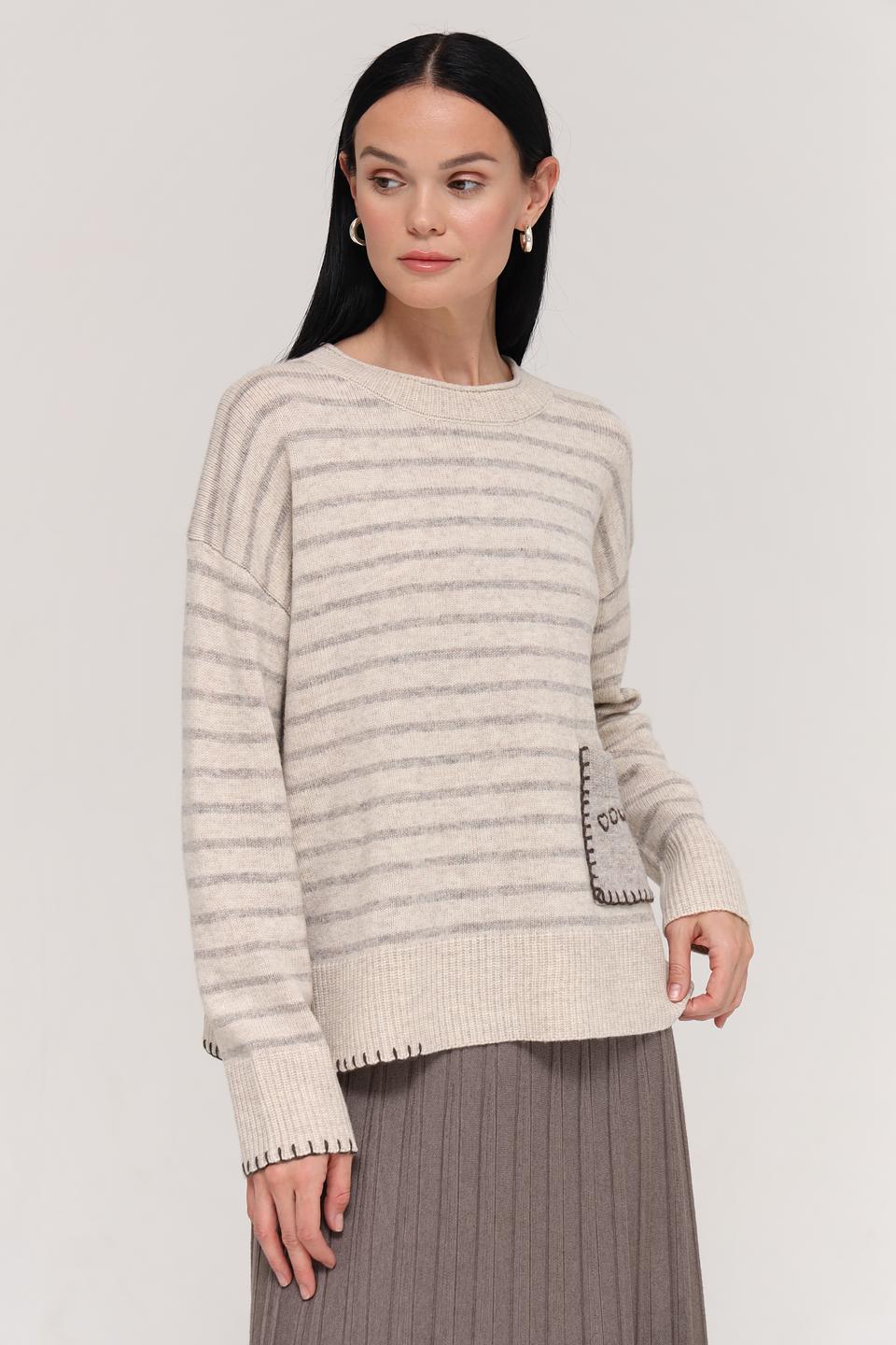 Пуловер Oui в полоску бежевый