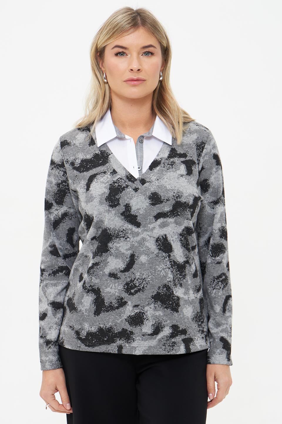 Пуловер Rabe collection с принтом серый