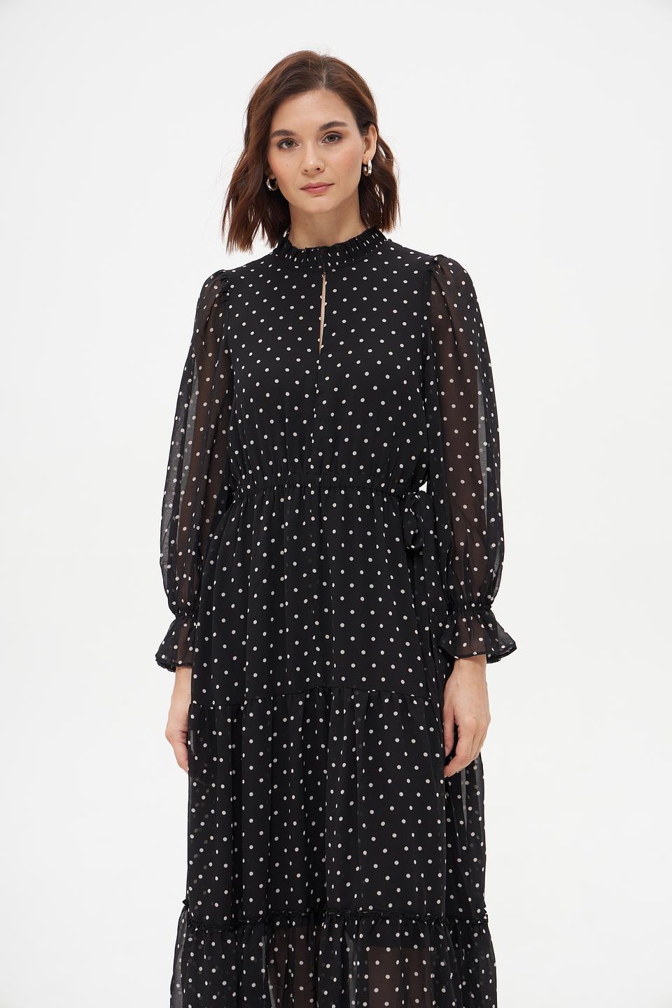 Платье Oui в горошек чёрное