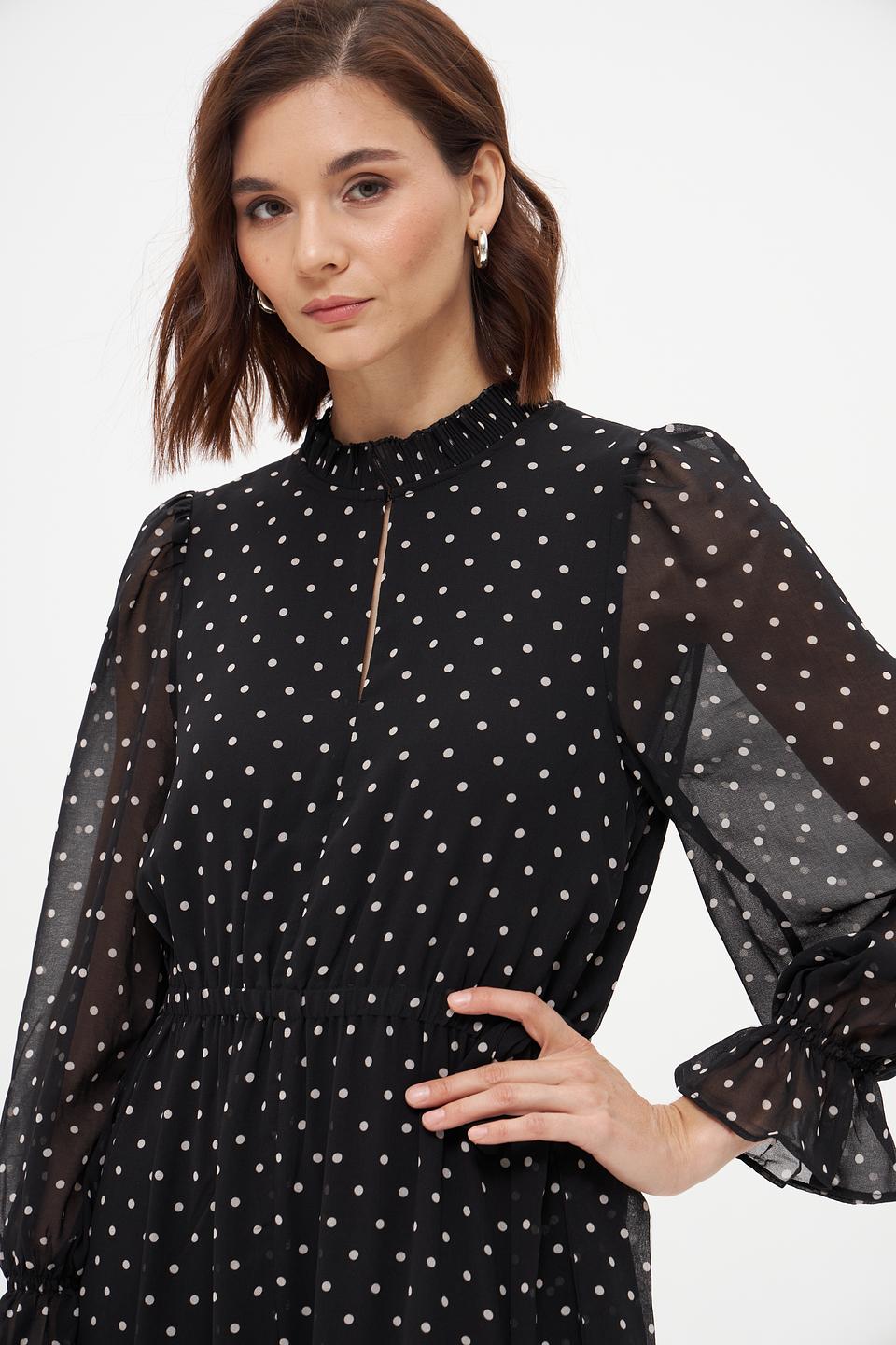 Платье Oui в горошек чёрное