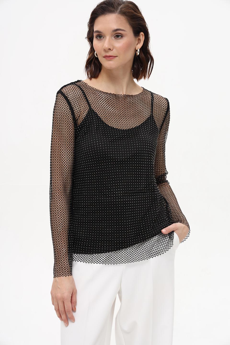 Блуза Oui с вышивкой чёрная