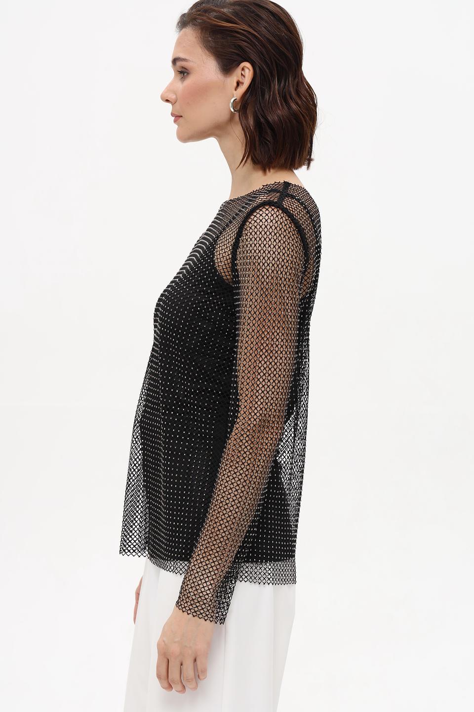 Блуза Oui с вышивкой чёрная