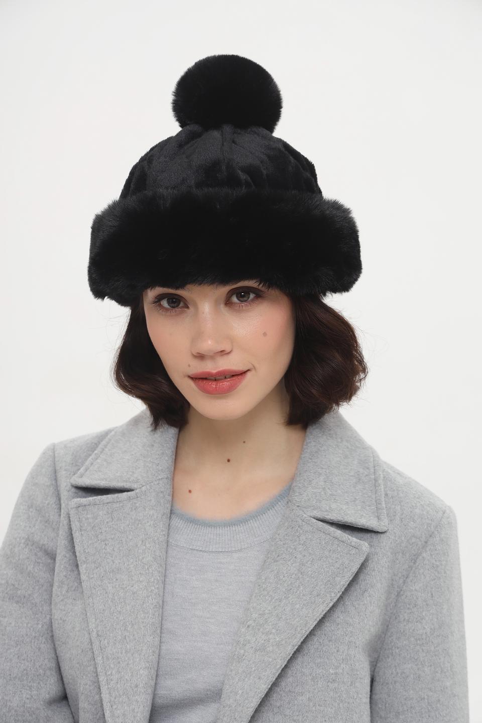 Шапка Seeberger с помпоном чёрная